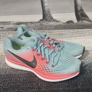 Nike Women's Athletic Shoes - Light Blue and Coral